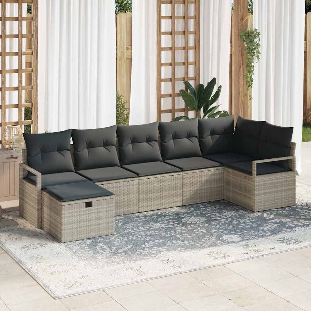 Garten-Sofa-Set 7 pcs Hellgrau 287 x 122 x 85 cm Poly Rattan